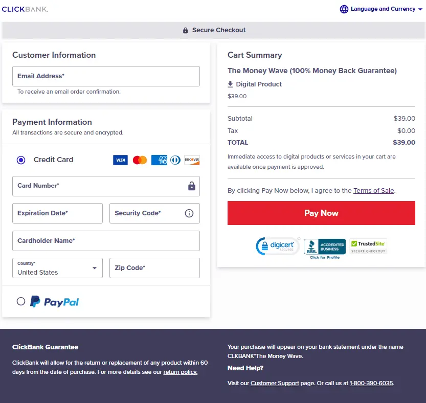 The Money Wave™ Checkout Page